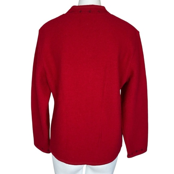 The Tog Shop Red 100% Wool Button Front Cardigan with Black Embroidered Trim - Picture 3 of 11